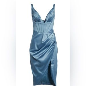 House of CB Faye Satin Pleated Midi Dress